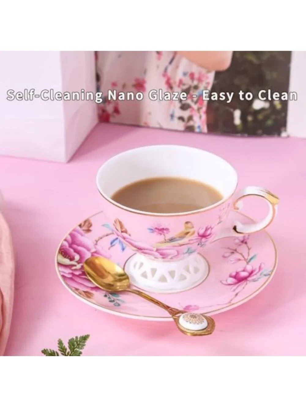 Vintage Floral Bone China Cup & Saucer Set, Gold Trimmed Porcelain Tea Mug